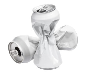 Crumpled empty white aluminium cans cut out
