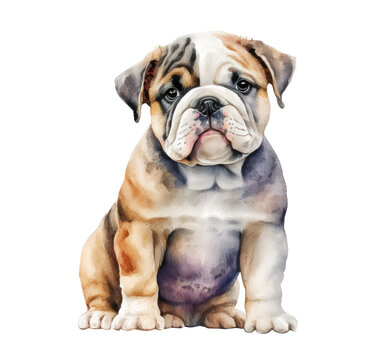 english bulldog puppy, watercolor illustration isolated on white background Generative AI, digital art
