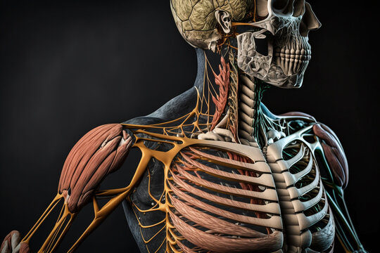 human anatomical skeleton with muscles and tendons illustration Generative AI