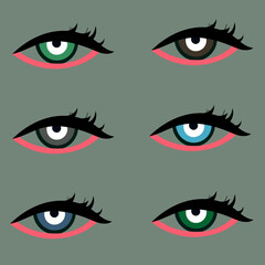 Set of female eyes of different colors. Vector icons