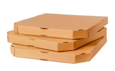 Stack of three pizza boxes isolated