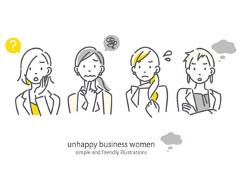 悩みの多いビジネスウーマン　働く女性　シンプルでお洒落な線画イラスト