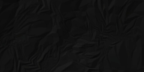 Dark Black facbric paper backdrop crumpled texture. dark black textured crumpled black paper background. panorama black paper texture background, crumpled pattern.