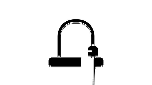 Black Bicycle lock U shaped industrial icon isolated on white background. 4K Video motion graphic animation