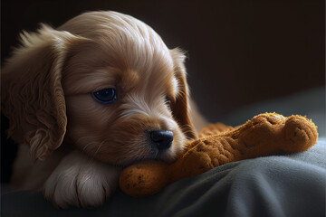 Golden retriever puppy close up. Baby dog portrait. Generative AI