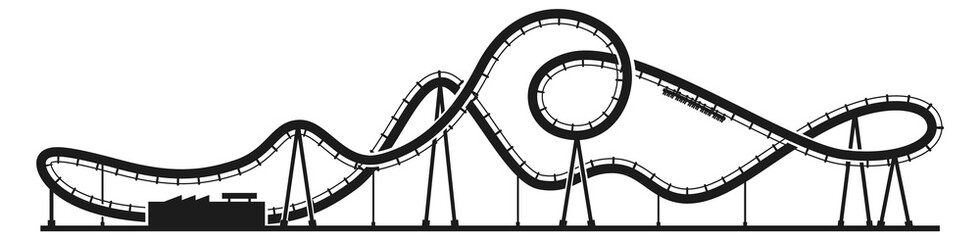 Rollercoaster silhouette. Black carnival ride icon. Amusement park symbol