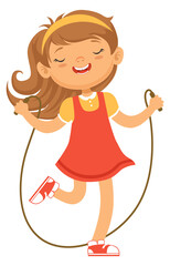 Obraz premium Girl jumping with skipping rope. Cartoon happy kid