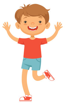 Happy boy jumping. Active smiling kid character