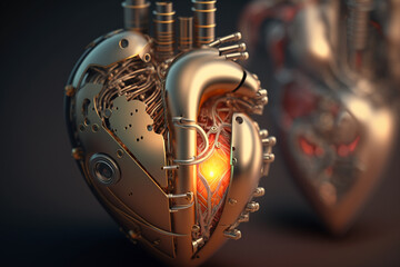 mechanical artificial metal heart illustration Generative AI