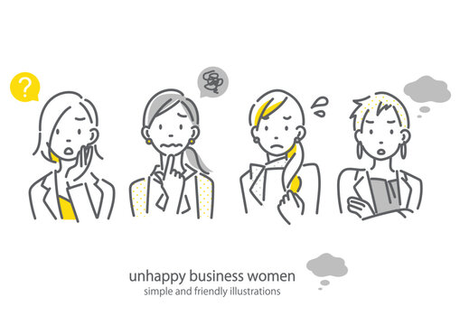 悩みの多いビジネスウーマン　働く女性　シンプルでお洒落な線画イラスト