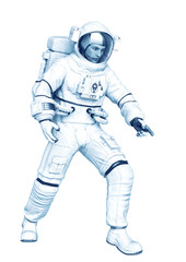 astronaut discovering in a white background