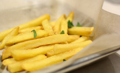 Golden fries close-up. Fast food