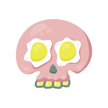 skull pink color egg shaped eyes T-shirt design or sticker. isolated on a white background. Clipart. Vector illustration