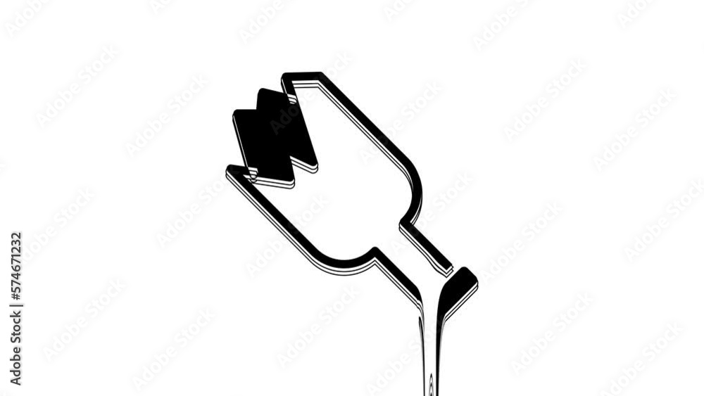 Sticker Black Broken bottle as weapon icon isolated on white background. 4K Video motion graphic animation