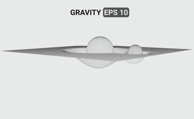 3D illustration of a wireframe mesh representing a gravity field distorting the space-time fabric
