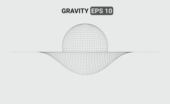 3D illustration of a wireframe mesh representing a gravity field distorting the space-time fabric