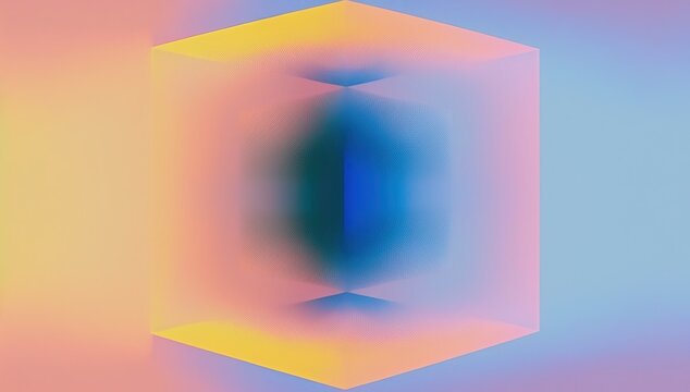 Cube abstract lo-fi gradient background. Psychic Waves and digital noise. Nostalgia, vintage, retro, 70s, 80s style. Synthwave. Wallpaper, template. Colorful, blurry pastel colors. Generative AI.