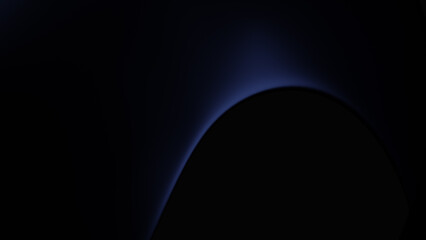 Illustration of a beautiful abstract dark blue curved flowing geometrical shape isolated over a black background - 3D illustration, rendering