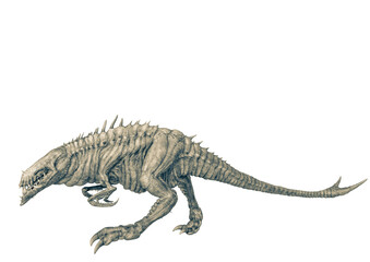 alien animal on side run in a white background