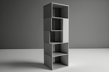 Tall tiered bookcase isolated on grey. Illustration. Generative AI