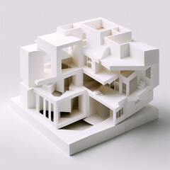 architectural model cut in two, technical details, white background