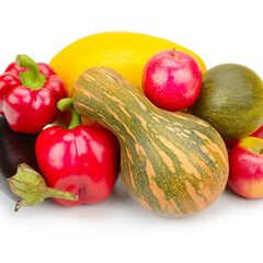 Vegetables and fruits isolated on white .