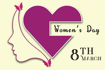8th march, Happy women's day greeting card and background design with butterfly. Women's day banner and poster design. Vector illustration