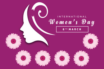 8th march, International women's day greeting card and background design with beautiful women face and blossom. Vector illustration