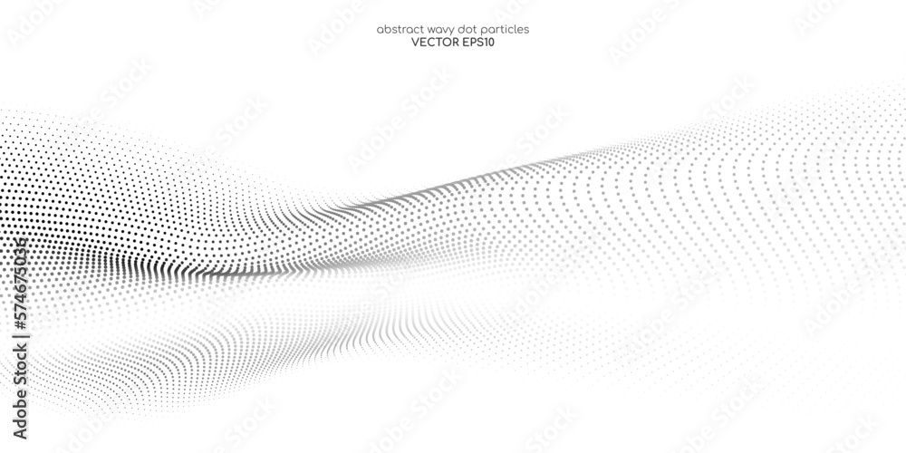 Aufkleber Flowing dots particles wave pattern 3D curve halftone black gradient curve shape isolated on white background. Vector in concept of technology, science, music, modern.