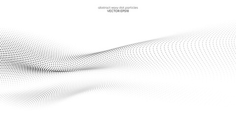 Flowing dots particles wave pattern 3D curve halftone black gradient curve shape isolated on white background. Vector in concept of technology, science, music, modern. - 574675036