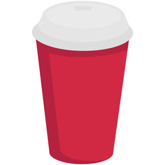 Plastic red coffee cup to go with cap, flat vector illustration