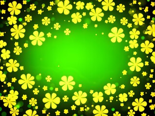 Festive background with shining clover shamrocks and golden bokeh. St. Patrick's Day backdrop. Generative AI