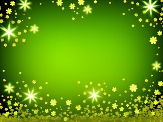Fototapeta na wymiar Festive background with shining clover shamrocks and golden bokeh. St. Patrick's Day backdrop. Generative AI