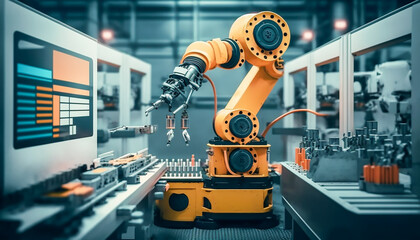 industrial machine robot, smart modern factory automation using advanced machines, industrial 4.0 manufacturing process, Generative AI