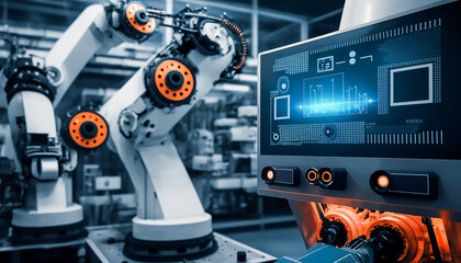 industrial machine robot, smart modern factory automation using advanced machines, industrial 4.0 manufacturing process, Generative AI
