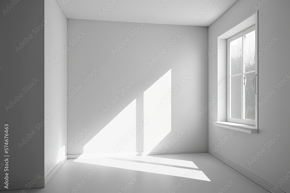 Poster white, empty space with a window and light. mockup, template, and example. generative ai