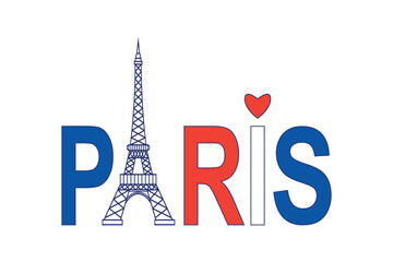 Fototapeta na wymiar Symbols of Paris France with eiffel tower in flag of France color drawing in vector