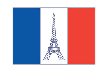 Flag of France with Symbols of Paris France eiffel tower drawing in vector