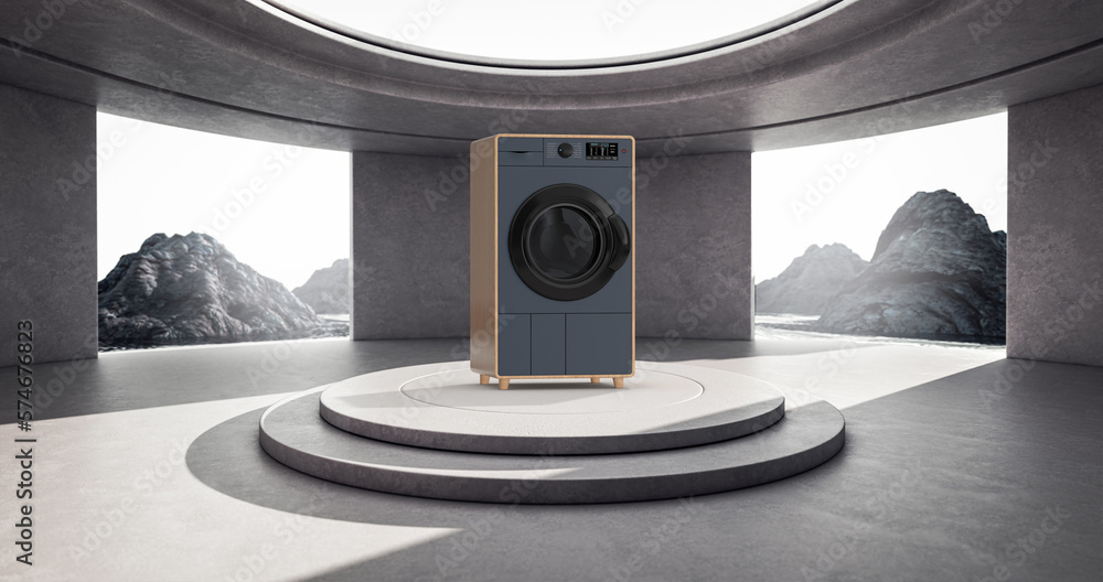 Poster minimalism architecture interior with abstract modern fashion elegant washing machine over product p