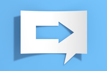 Arrow Right Icon on Cutout White Paper Speech Bubble. 3d Rendering