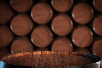 Top of Wooden Oak Barrel with Free Space for Your Design. 3d Rendering