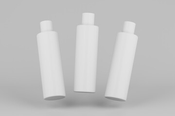 Black Plastic Shampoo  Multiple Cosmetic Bottle Mockup. 3D Rendering