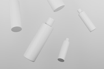 Black Plastic Shampoo  Multiple Cosmetic Bottle Mockup. 3D Rendering