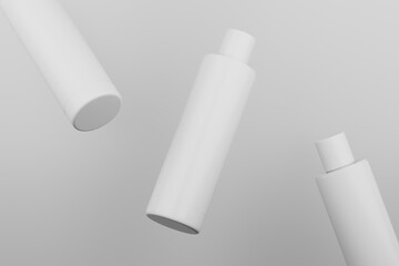 Black Plastic Shampoo  Multiple Cosmetic Bottle Mockup. 3D Rendering