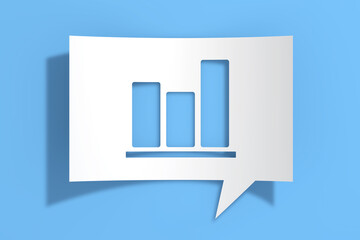 Graph Bars Icon on Cutout White Paper Speech Bubble. 3d Rendering