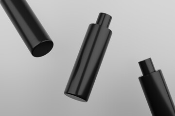 Black Plastic Shampoo  Multiple Cosmetic Bottle Mockup. 3D Rendering
