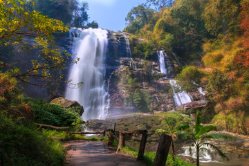 Wachirathan waterfall  waterfall in doi inthanon national park, Chiang mai,Thailand.