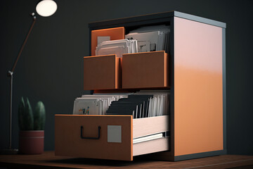 office cabinet storage with documents, illustration Generative AI