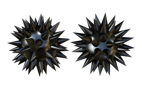 3d rendering metallic black spike ball perspective view