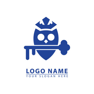 combination king owl and secret key vector logo icon.